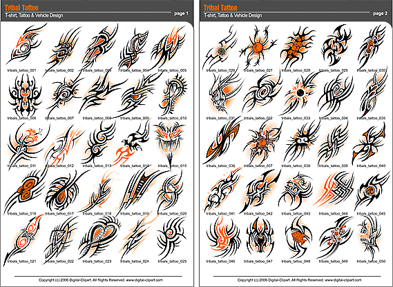 Tribal Tattooes. PDF - catalog. Cuttable vector clipart in EPS and AI 