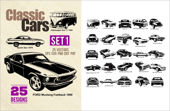 Classic Cars Set 1 - 25 SVGs