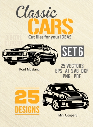 American Muscle Cars - Cuttable vector clipart in EPS and AI formats. Vectorial Clip art for cutting plotters.