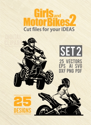 Girls and Bikes2 SVG 25 Cut Files, Bundle Motocross