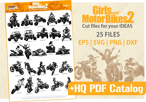 Girls and Bikes2 SVG 25 Cut Files, Cuttable vector clipart in EPS and AI formats. Vectorial Clip art for cutting plotters.