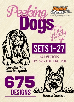 Peeking Dogs - Cuttable vector clipart in EPS and AI formats. Vectorial Clip art for cutting plotters.