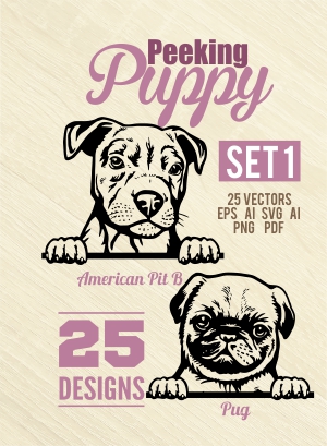 Peeking Puppy - Cuttable vector clipart in EPS and AI formats. Vectorial Clip art for cutting plotters.