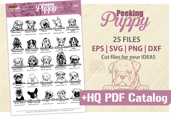 Peeking Puppy Bundle Set2 vector clipart in EPS and AI formats. Vectorial Clip art for cutting plotters.