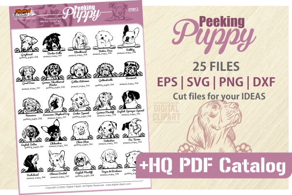 Peeking Puppy Bundle Set2 vector clipart in EPS and AI formats. Vectorial Clip art for cutting plotters.