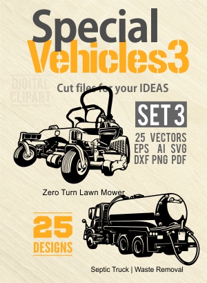 Special Vehicles - Cuttable vector clipart in EPS and AI formats. Vectorial Clip art for cutting plotters.
